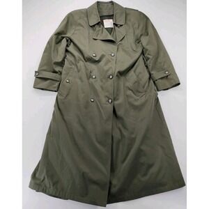 London Towne By London Fog Trench coat rain jacket Green size 12R Plaid lining